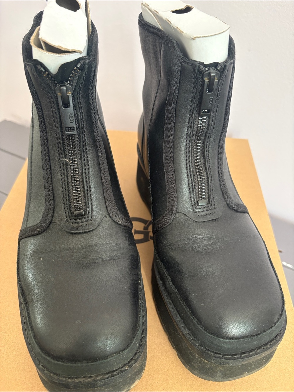 UGG Black Front-Zip Leather Boots
